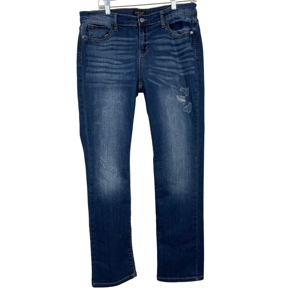 Judy Blue Los Angeles Distressed Straight Fit Jeans Women Size 15 32 Blue Denim‎